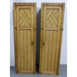 Two Aesthetic School pitch pine cupboards, 202 x 59cm (2)