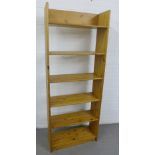 Pine open bookcase, 206 x 80cm