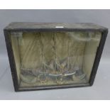 Victorian cased glass shard model of a Ship, modelled in a variety of colours, in glazed pine
