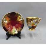 Carlton Ware 'Sketching Bird' Rouge Royale cabinet cup and saucer, (2)