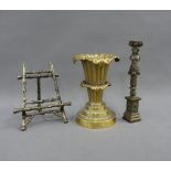 Ormolu bronze vase and a small bronze patinated metal easel, etc, tallest 13cm (3)