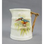 Royal Worcester 'Kingfisher' rustic jug, signed W. Powell, 7cm high