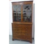 George III mahogany and string inlaid secretaire bookcase of large proportions, with a cornice top