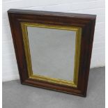 Simulated rosewood framed wall mirror with rectangular plate and parcel gilt border, 86 x 71cm