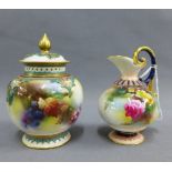 Royal Worcester porcelain jug, painted with roses, green backstamp and date code for 1910, 12cm