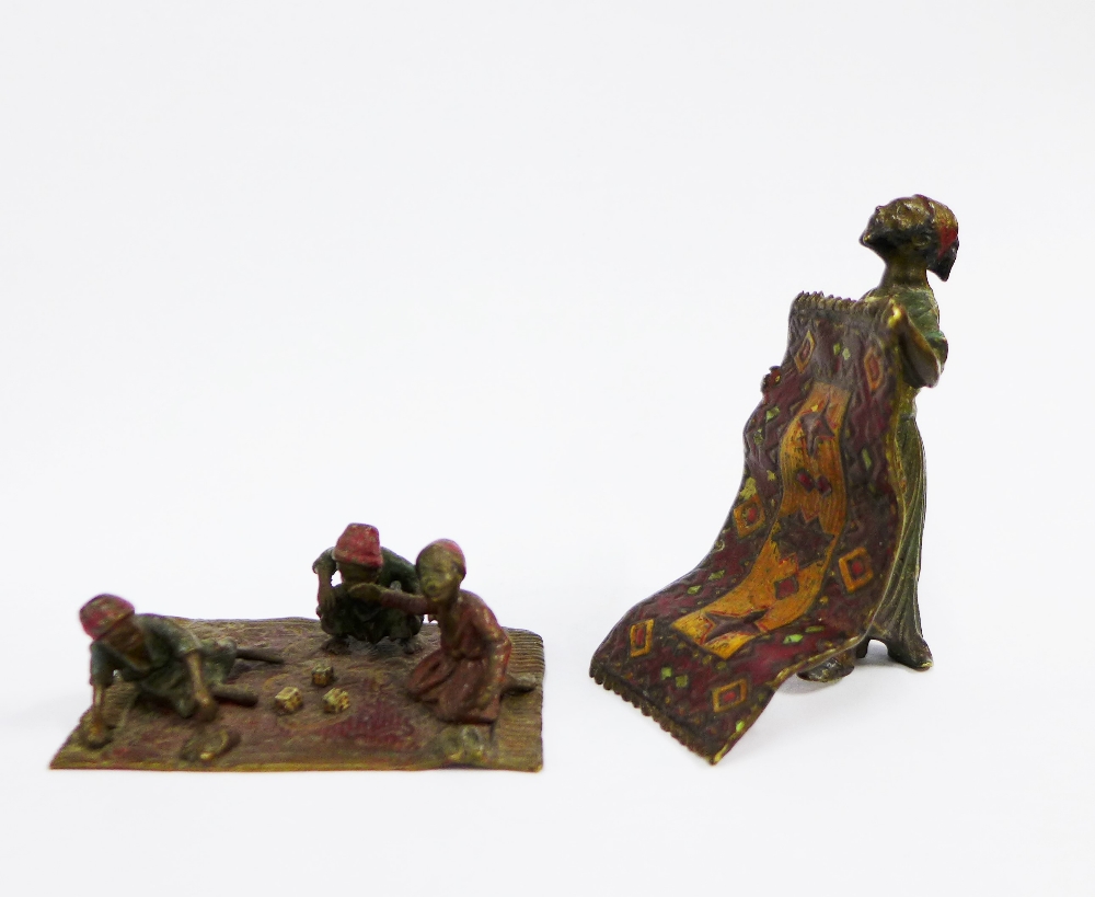 Two Austrian type cold painted bronze figures to include a carpet seller, 8cm high, and another of