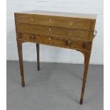 19th century mahogany desk, with later inlay, with fold over top, opening to a green baize with a