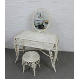 Vintage white painted bamboo dressing table and stool, 131 x 97cm (2)
