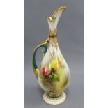 Hadley's Worcester porcelain ewer / jug, handpainted in Worcester Roses pattern, green printed