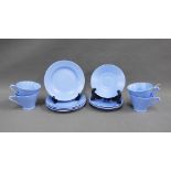 Cauldon pale blue glazed teaset comprising four cups, four saucers and four side plates, (12)