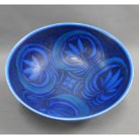 William Mycock Smith for Pilkington Royal Lancastrian blue glazed bowl painted with stylised