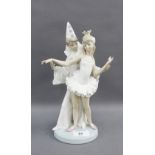 Lladro figure group of a Clown and Ballerina, 27cm high