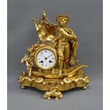 French Louis XVI style gilt metal mantle clock, case stamped PH Mourey, the enamel dial contained