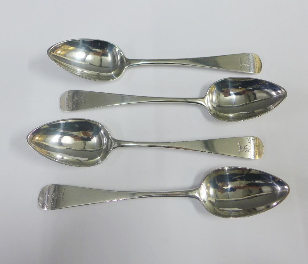 Set of four early 19th century Scottish silver dessert spoons, makers mark JN, Edinburgh 1808,