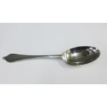 Early 18th century Queen Anne silver dog nose spoon with rat tail and engraved initial, circa
