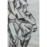 Abstract chalk drawing of a cubist style figure, framed under glass, unsigned, 15 x 20cm