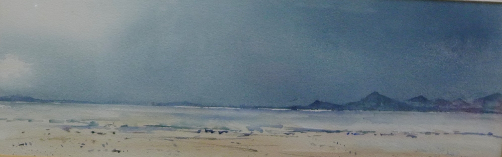 Gerry Goldwyre, Shore Scene, Watercolour,signed and dated 1991, framed under glass, 45 x 15cm
