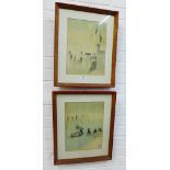 Japanese School, a pair of coloured prints, framed under glass with red seal marks, 25 x 36cm (2)