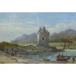 J. Williams, Castle Stalker, Oil, framed under glass, 25 x 17cm