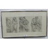 Anda Patterson, Old Woman & Tramp / Park Bench / three etchings contained within a single frame,