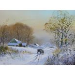 Peter Coslett, (b. 1927) Winter Landscape with horse and cart, oil on canvas, signed, 40 x 30cm