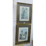 Peter Newington, a pair of 1980's coloured prints, framed under glass, (2)