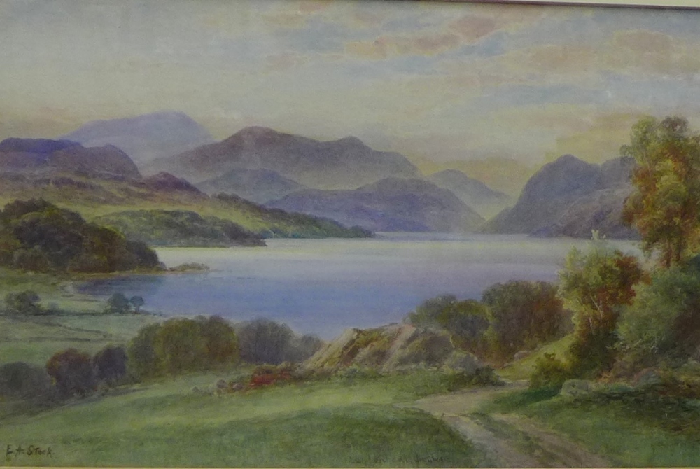 Edith A. Stock (1880 - 1929) Loch Luichart - Dingwall, Watercolour, singed, framed under glass, 45 x