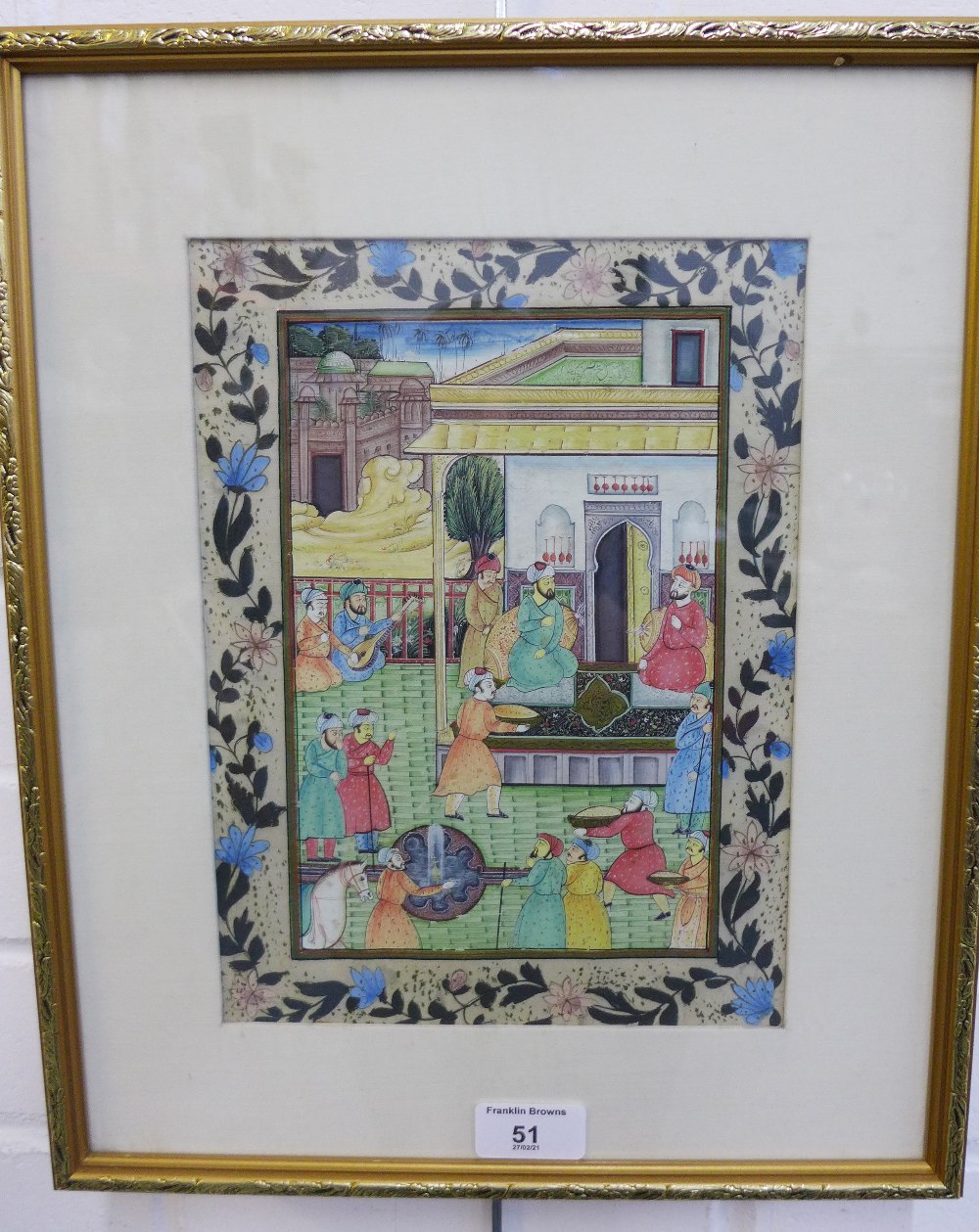 Indian School, gouache on silk, framed under glass, 19 x 26cm - Image 2 of 2