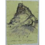 Kate Downie RSA, (SCOTTISH b. 1958) Lindisfarne Castle, Ink on paper, signed, framed under glass,