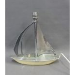 Vintage chromed metal Sailing boat lamp, with enamel painted hull, size excluding fitting 30 x 30cm
