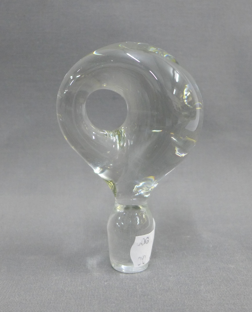 Danish clear glass decanter and stopper of Modernist form, with a Sterling silver collar by E. - Image 2 of 3