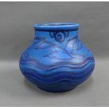 William Mycock Smith for Pilkingtons Royal Lancastrian, blue glazed vase with flying bird pattern,