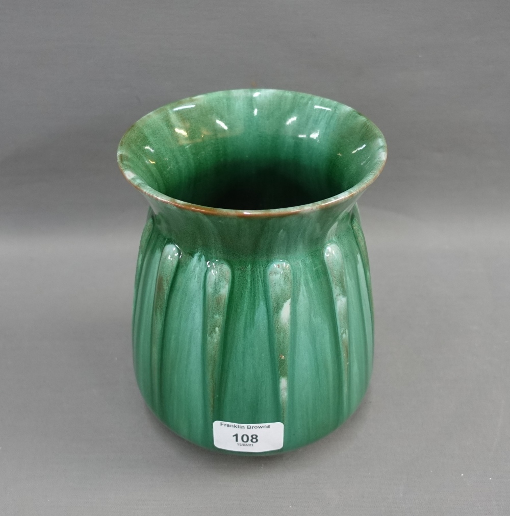 Pilkingtons Royal Lancastrian vase with a green streaked glaze and flared rim, impressed factory - Image 2 of 3