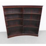 Mahogany curved open bookcase, 148 x 170cm