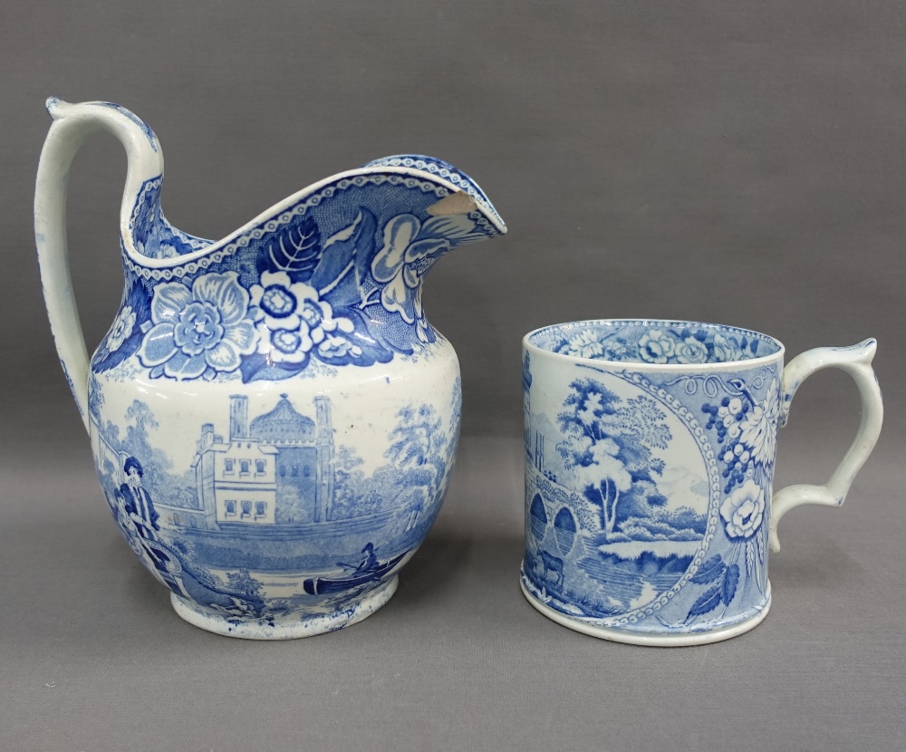 Collection of Staffordshire blue and white pottery to include a jug, tankard and two bowls, (with - Image 2 of 3