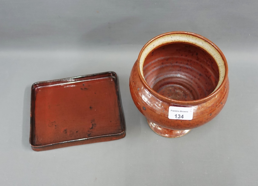 Studio pottery vase, 19cm high, and rectangular dish, (2) - Image 2 of 3