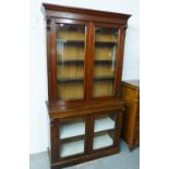 19th century mahogany cabinet, with two pairs of glazed doors and shelved interior, 226 x 126cm