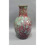 Pilkingtons Royal Lancastrian vase with a red and green mottled glaze, the neck with a bronze