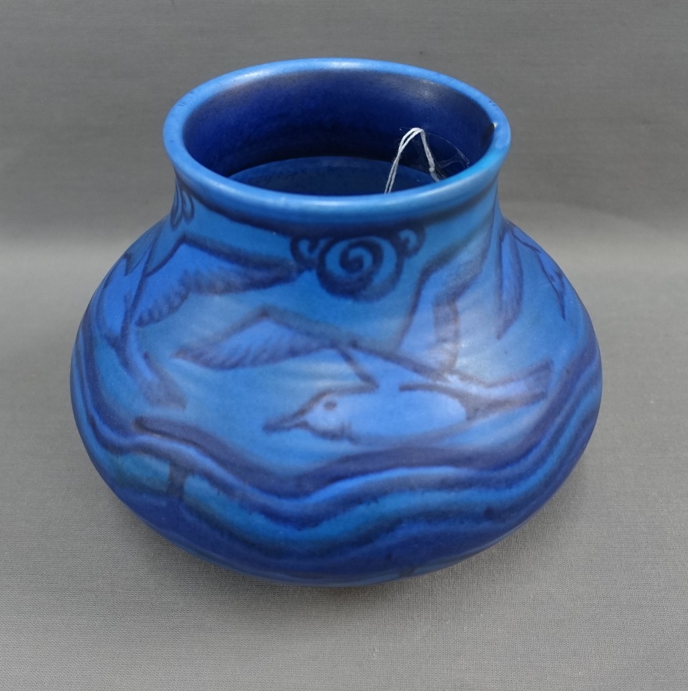 William Mycock Smith for Pilkingtons Royal Lancastrian, blue glazed vase with flying bird pattern, - Image 2 of 3