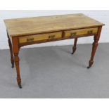 Late 19th century mahogany hall table with two frieze drawers and tapering legs with brass caps