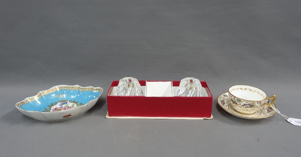 Mixed lot to include a pair of Baccarat glass candlesticks, boxed (one with a chip to the base)