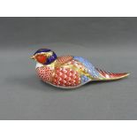 Royal Crown Derby bone china Imari pattern bird, with red printed backstamp, 18cm long