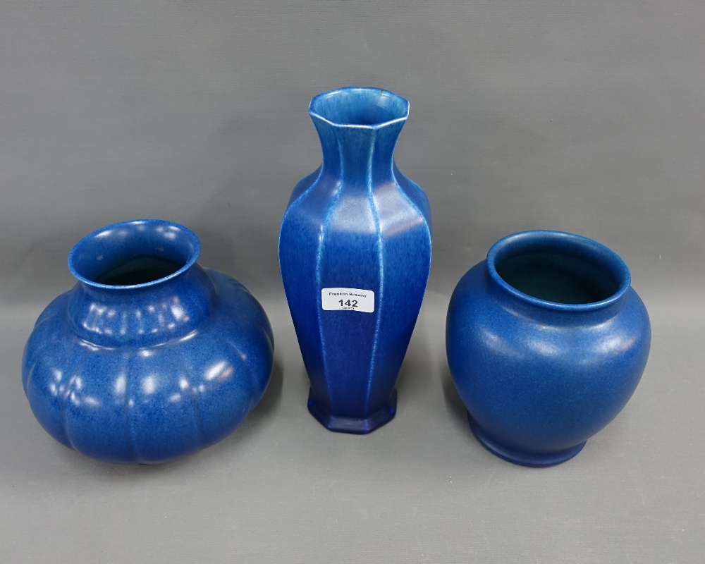 A collection of Pilkingtons Royal Lancastrian blue glazed pottery to include an octagonal vase and - Image 2 of 4