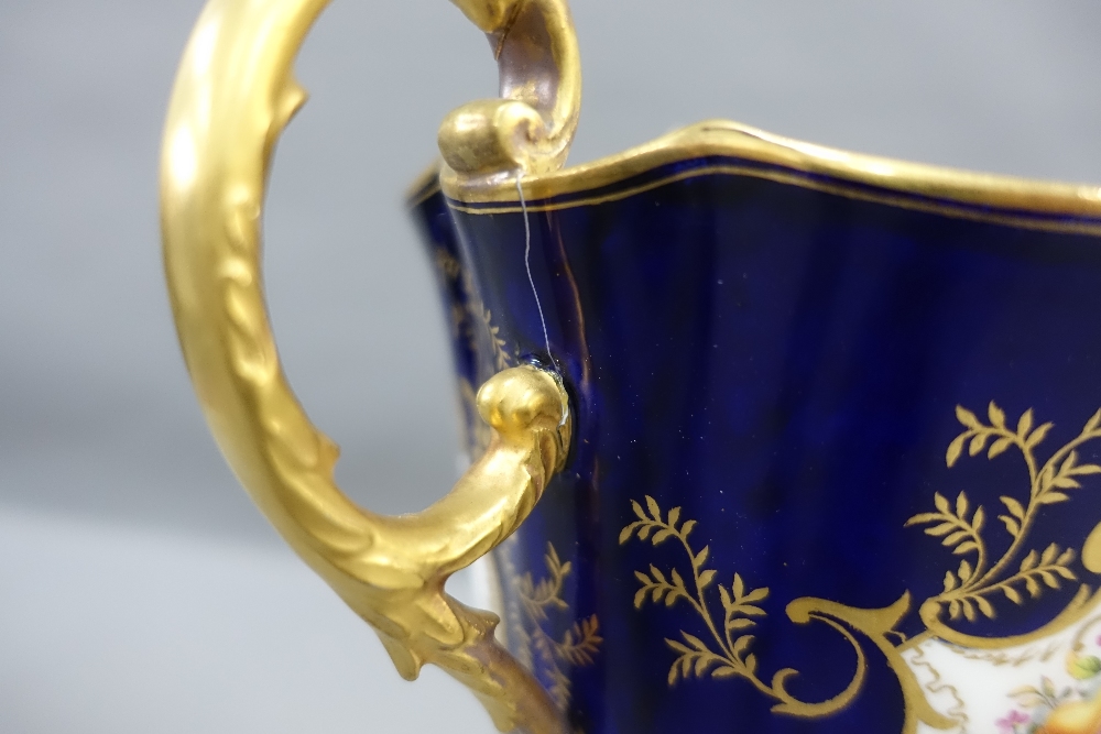 Coalport porcelain vase, with three gilt loop handles and handpainted bird pattern panels to a - Image 6 of 8