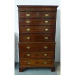 19th century mahogany chest on chest, the moulded cornice over two short and three graduating long