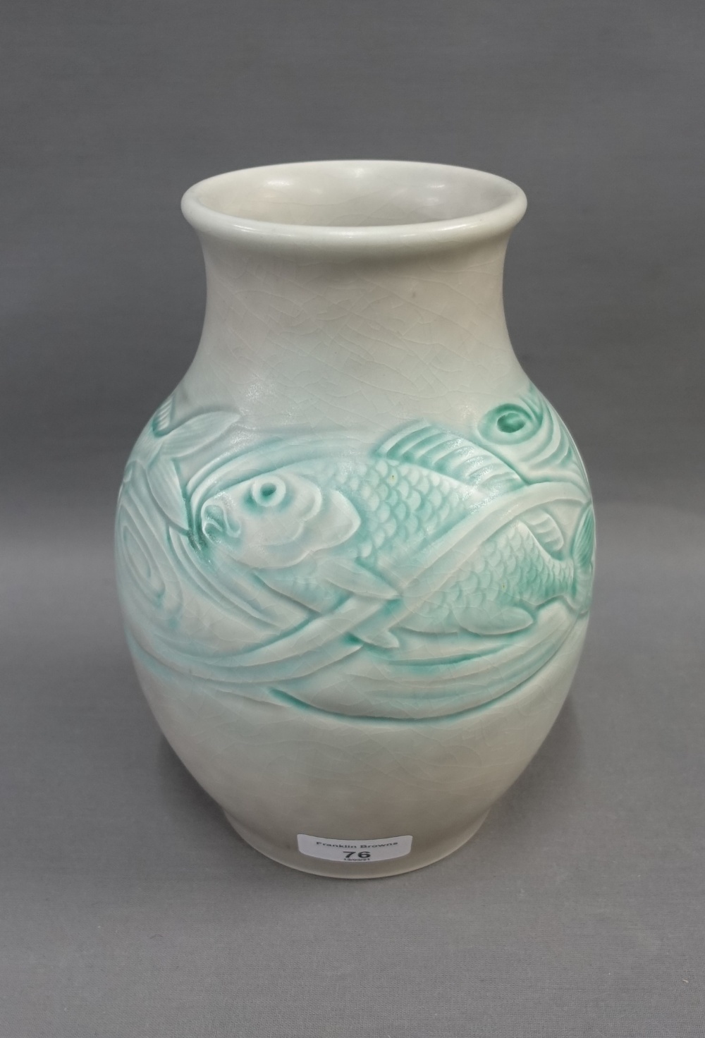 William Mycock Smith for Pilkingtons Royal Lancastrian vase with incised fish pattern, factory - Image 2 of 3