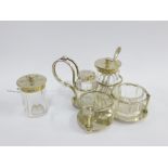 Victorian silver condiment set on stand, Birmingham 1898, 13 x 6cm