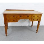 19th century mahogany ledgeback writing desk / hall table, with an arrangement of five drawers and