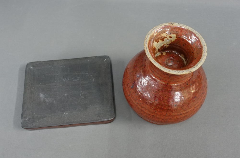 Studio pottery vase, 19cm high, and rectangular dish, (2) - Image 3 of 3