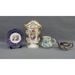Mixed lot to include a Continental porcelain vase and cabinet plate, an Art Deco jug and Doulton